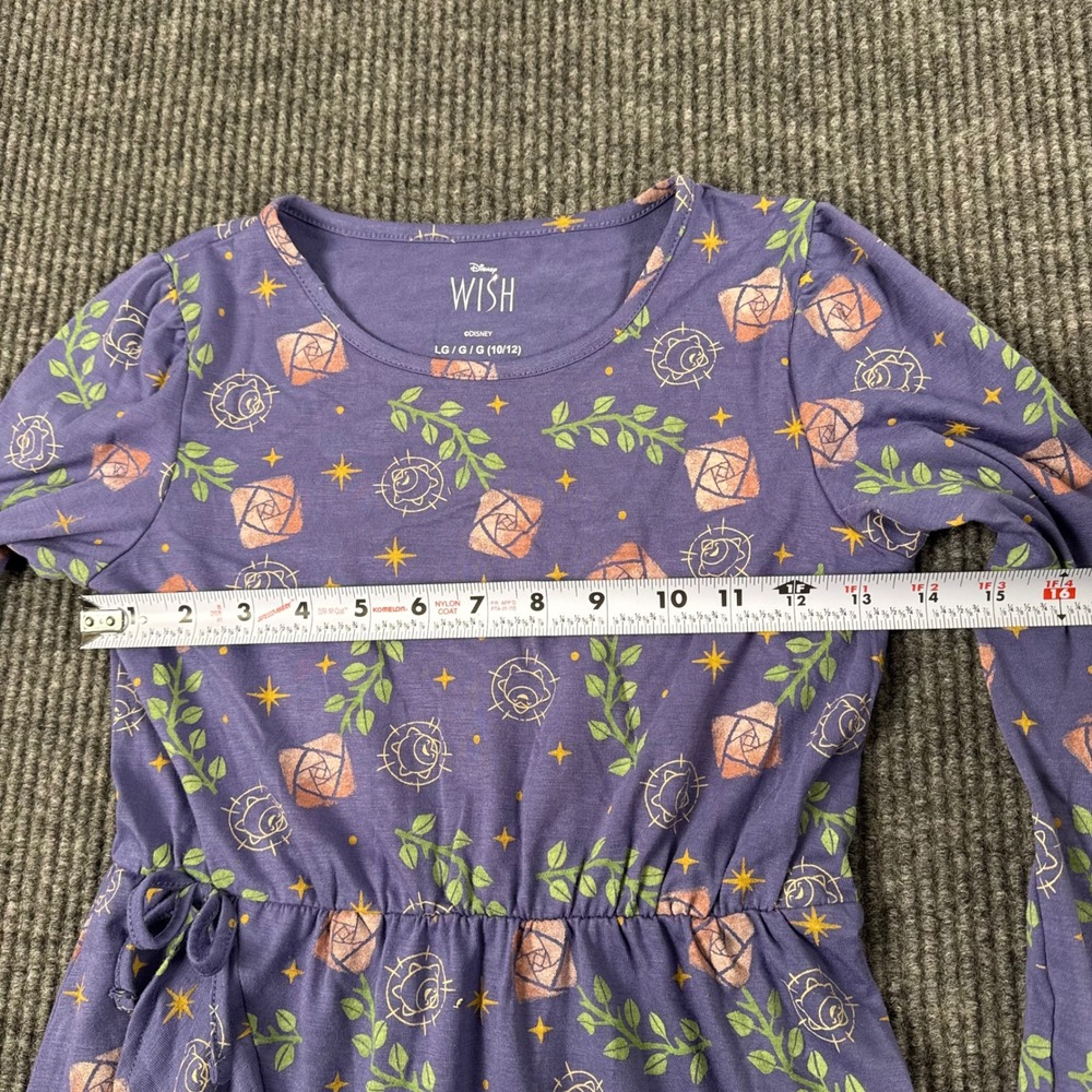 Disney Wish Girls Purple Floral Star Ruffle Faux Wrap Dress Large Long Sleeve - Picture 5 of 7
